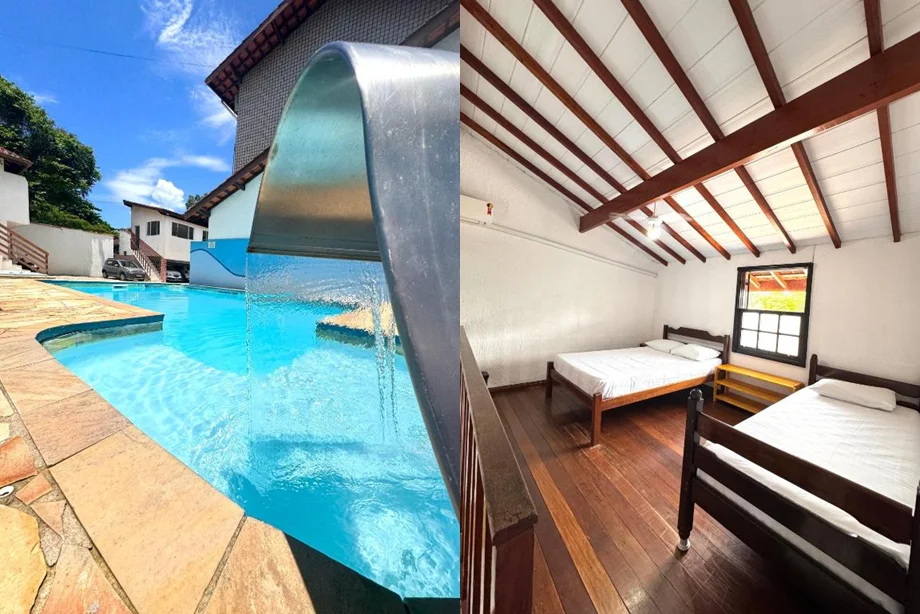 Quarto e área da piscina.